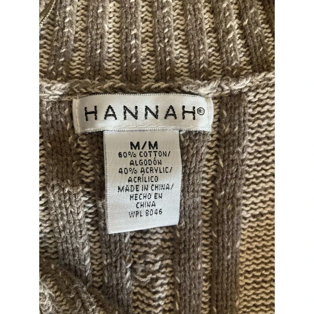 Hannah Tan Cardigan Sweater Vest M Double Breasted Collared Chunky Ribbed Taupe